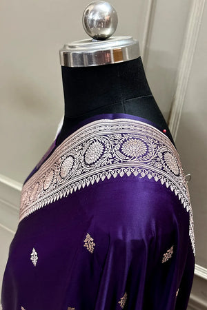 Dark Purple Zari Katan Silk Banarasi Saree