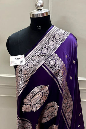 Dark Purple Zari Katan Silk Banarasi Saree