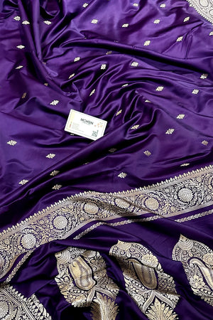 Dark Purple Zari Katan Silk Banarasi Saree