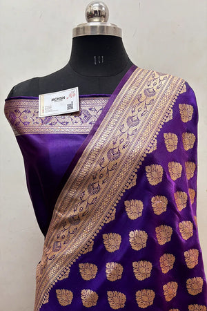 Dark Purple Zari Satin Silk Banarasi Saree