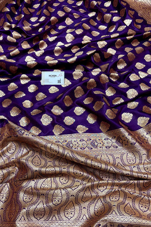 Dark Purple Zari Satin Silk Banarasi Saree