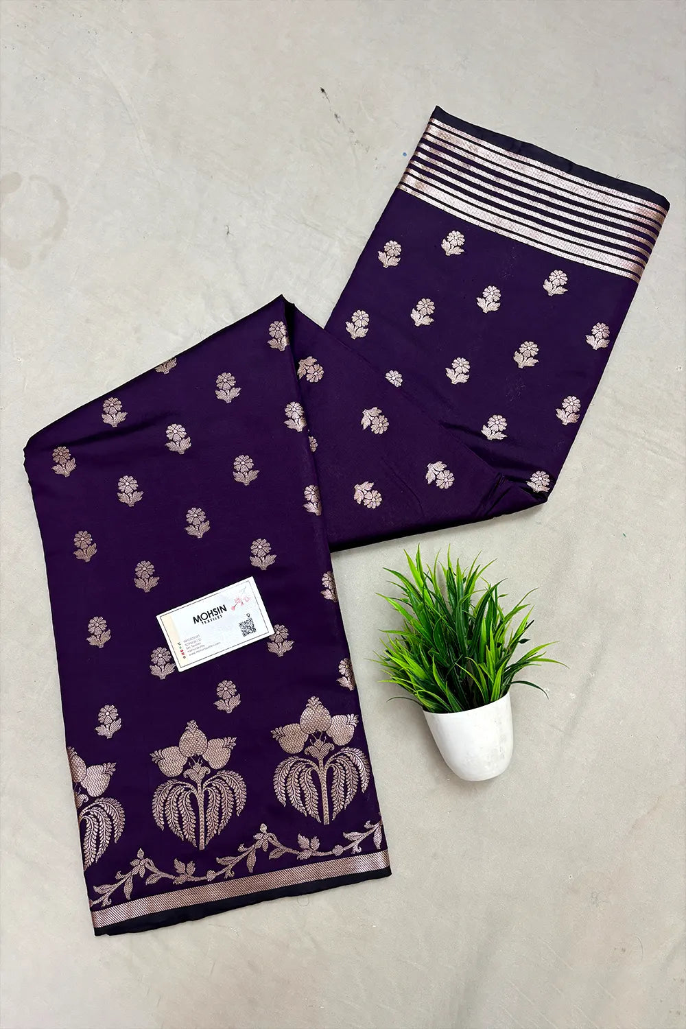 Dark Purple Zari Semi Katan Silk Banarasi Saree
