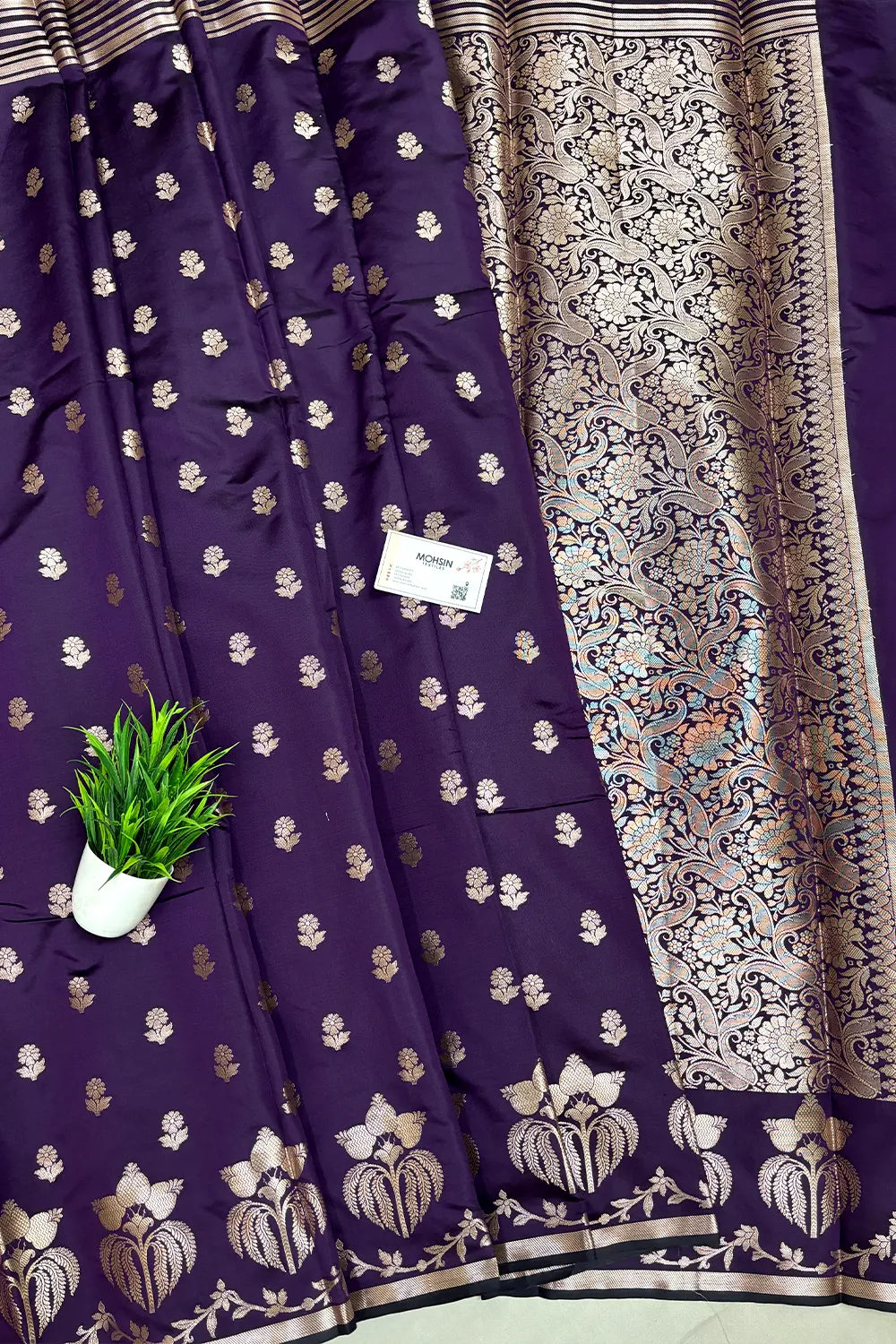 Dark Purple Zari Semi Katan Silk Banarasi Saree