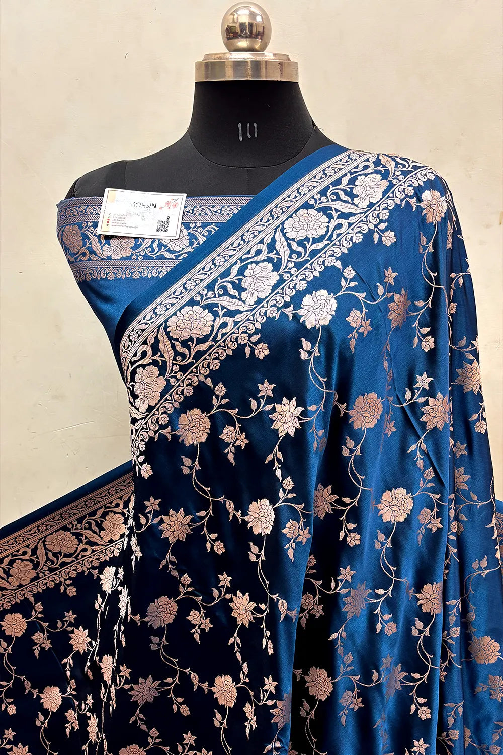 Dark Teal Kesari Jaal Katan Silk Banarasi Saree