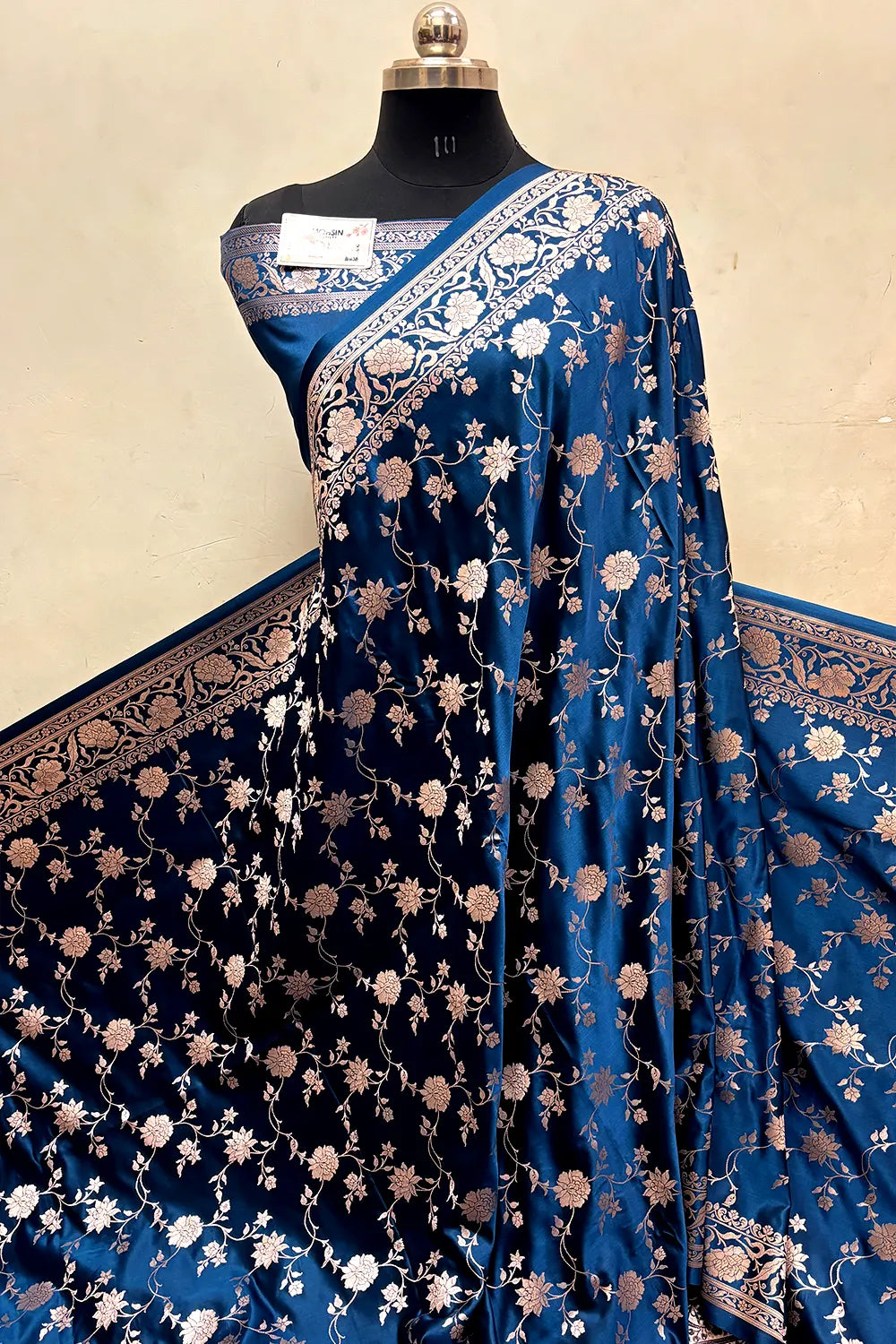 Dark Teal Kesari Jaal Katan Silk Banarasi Saree