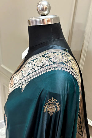 Dark Teal Kohinoor Buti Katan Silk Banarasi Saree
