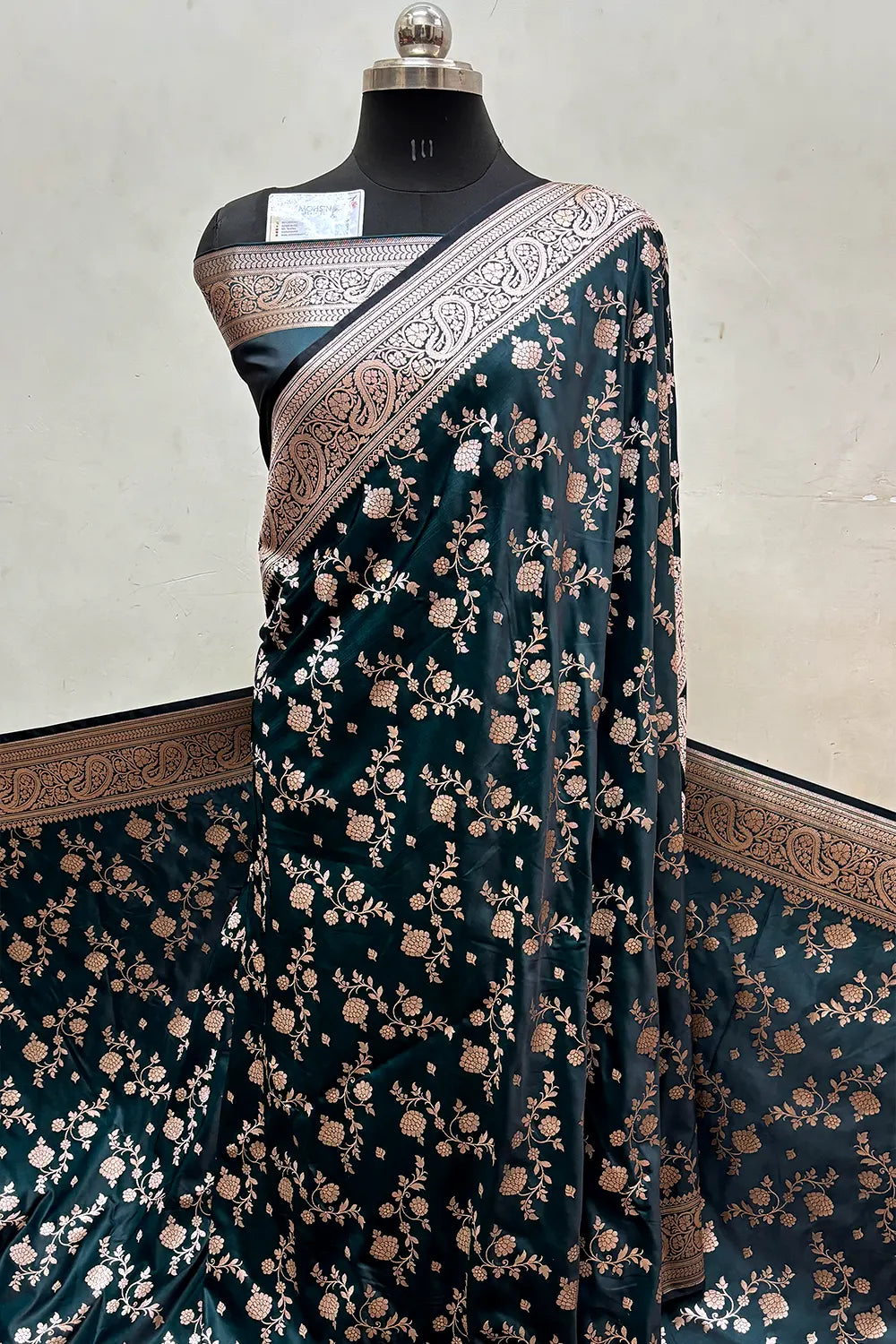 Dark Teal Nafis Jaal Katan Silk Banarasi Saree