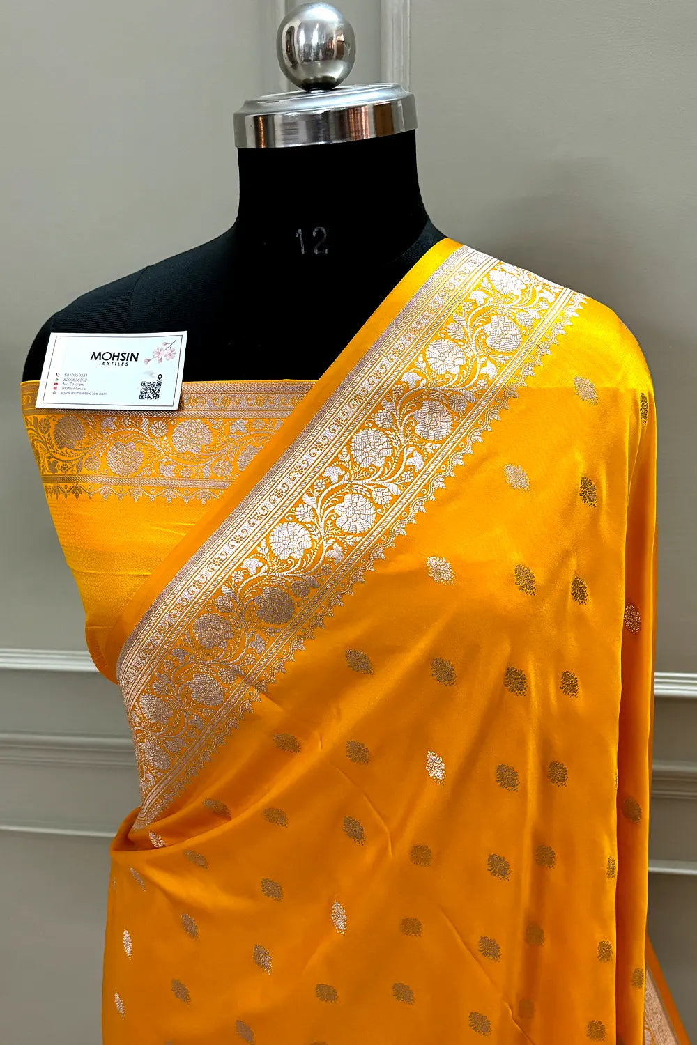 Dark Yellow Flying Buti Katan Silk Banarasi Saree