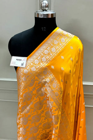 Dark Yellow Flying Buti Katan Silk Banarasi Saree