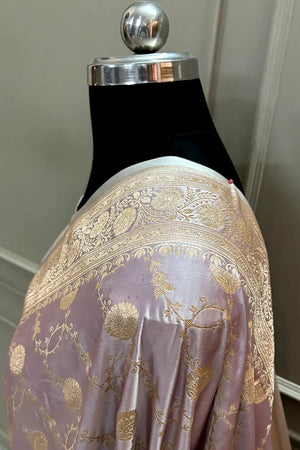 Dusty Mauve Ropeway Jaal Katan Mashru Silk Banarasi Saree