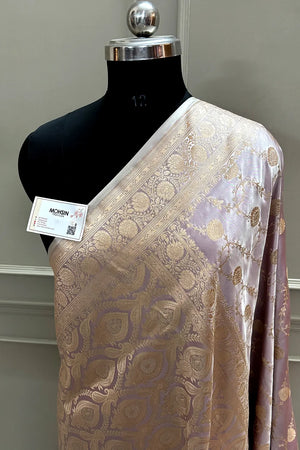 Dusty Mauve Ropeway Jaal Katan Mashru Silk Banarasi Saree
