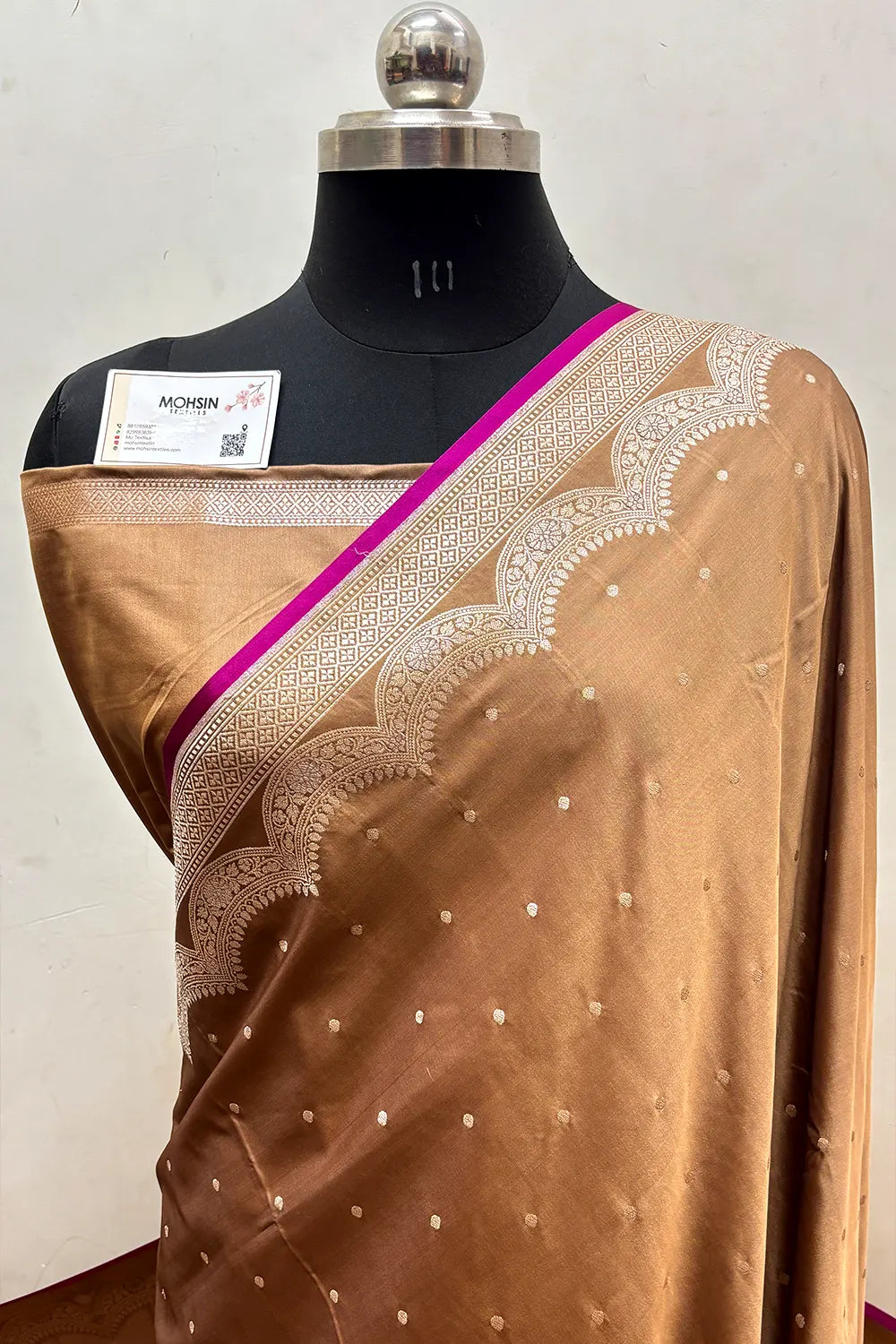 Dusty Mustard Zari Katan Mashru Silk Banarasi Saree