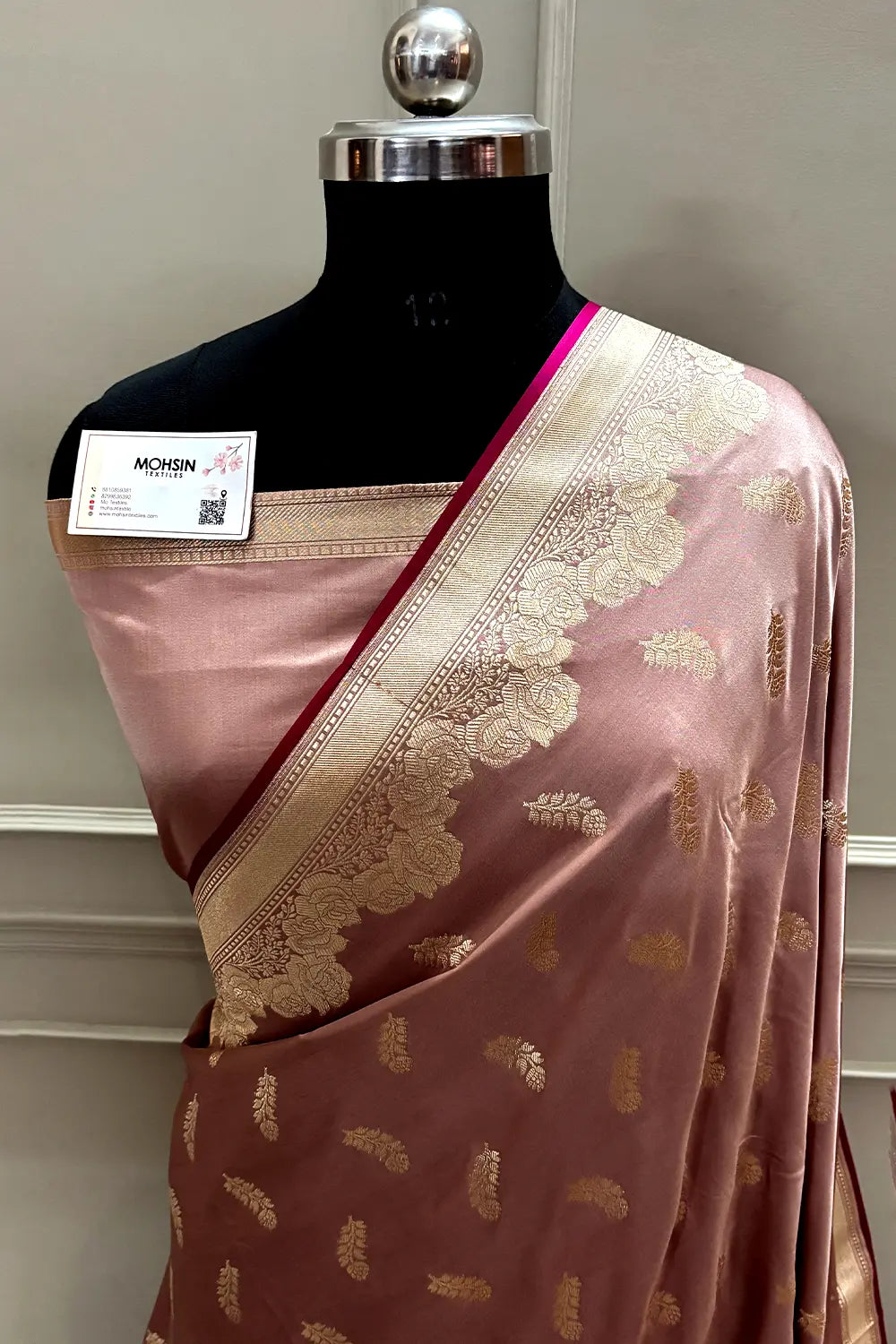 Dusty Peach Kanak Buti Katan Mashru Silk Banarasi Saree