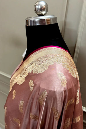 Dusty Peach Kanak Buti Katan Mashru Silk Banarasi Saree