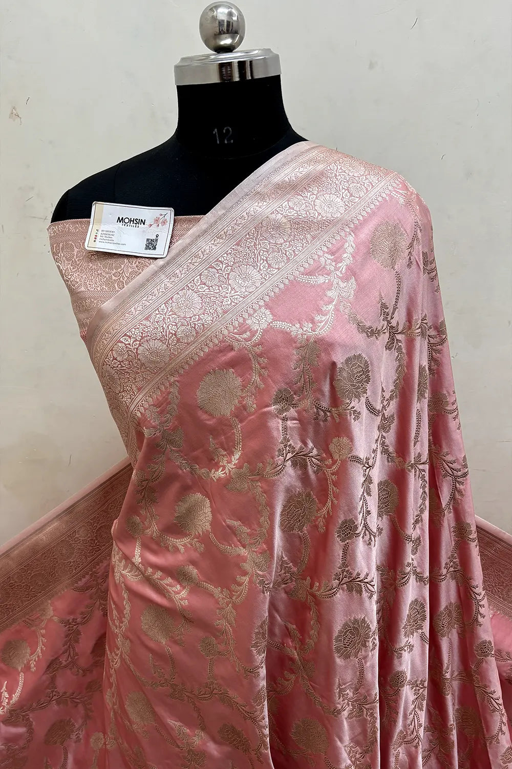 Dusty Peach Laabela Jaal Katan Mashru Silk Banarasi Saree