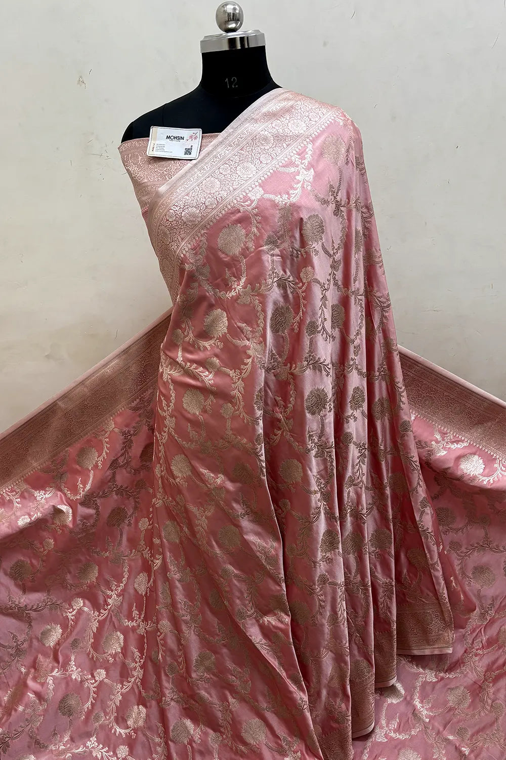 Dusty Peach Laabela Jaal Katan Mashru Silk Banarasi Saree