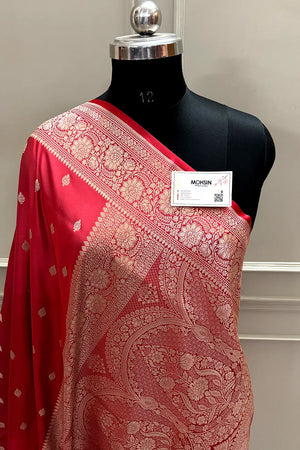 Dusty Peach Mario Patti Katan Mashru Silk Banarasi Saree