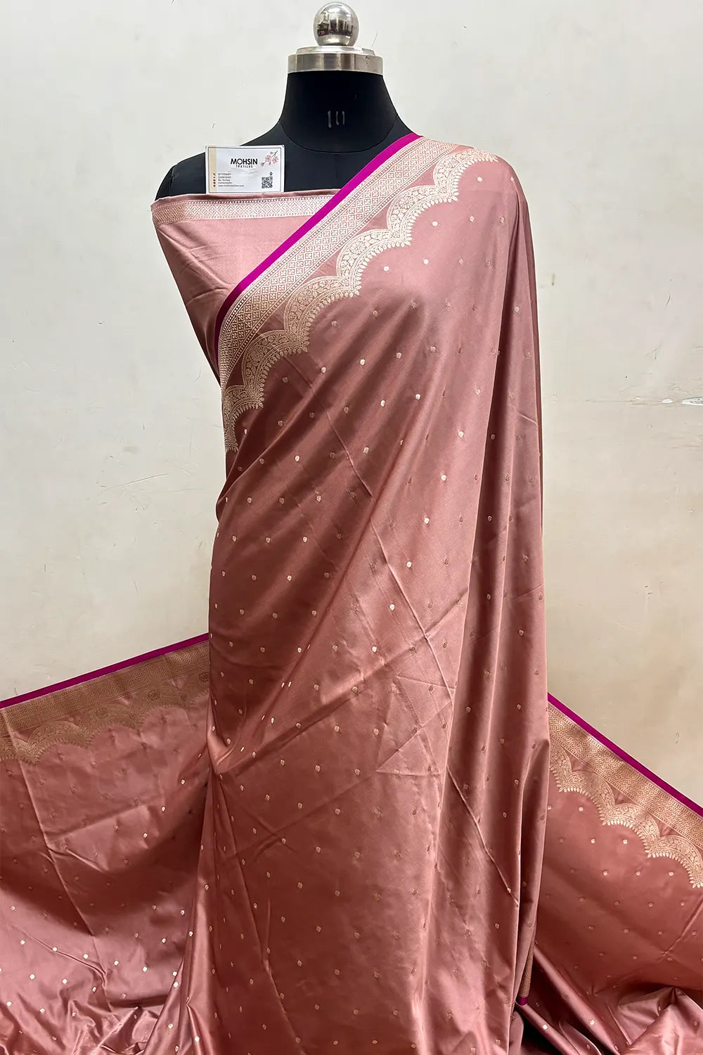 Dusty Peach Zari Katan Mashru Silk Banarasi Saree