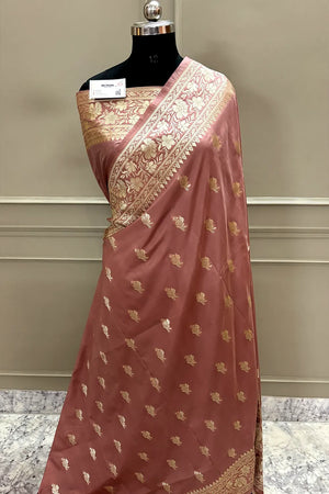 Dusty Peach Zari Katan Silk Banarasi Saree