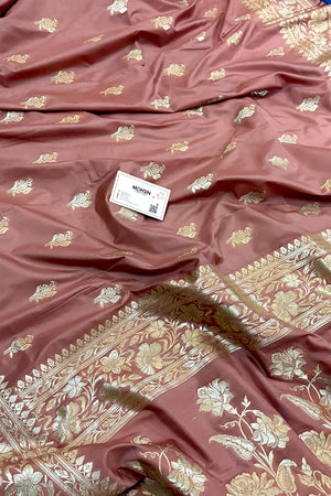 Dusty Peach Zari Katan Silk Banarasi Saree