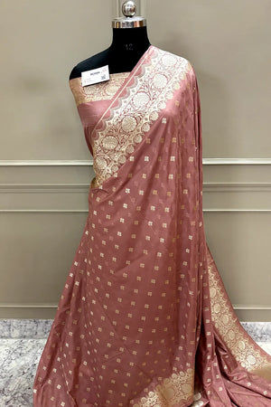 Dusty Peach Zari Katan Silk Banarasi Saree