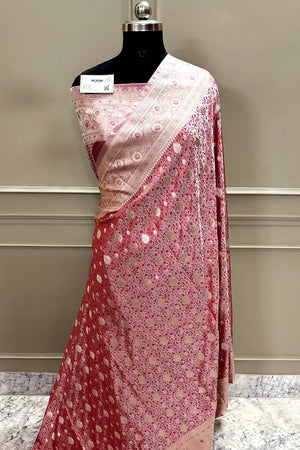 Dusty Pink Chunni Munni Buti Katan Silk Banarasi Saree