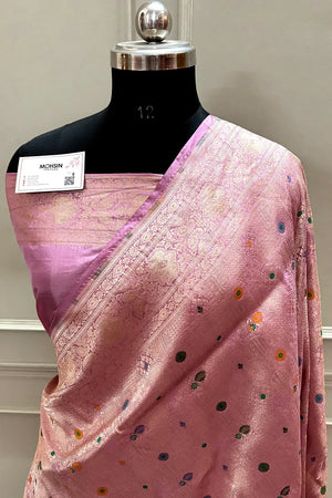 Dusty Pink Handloom Pure Katan Silk Banarasi Saree