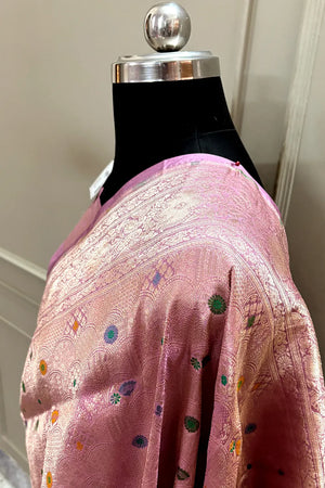 Dusty Pink Handloom Pure Katan Silk Banarasi Saree