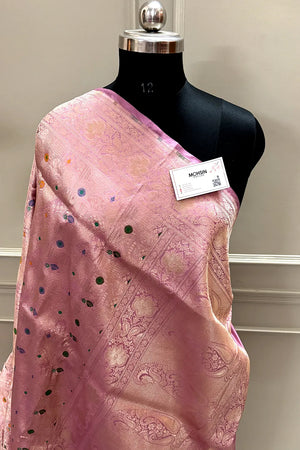 Dusty Pink Handloom Pure Katan Silk Banarasi Saree