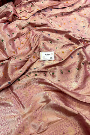 Dusty Pink Handloom Pure Katan Silk Banarasi Saree