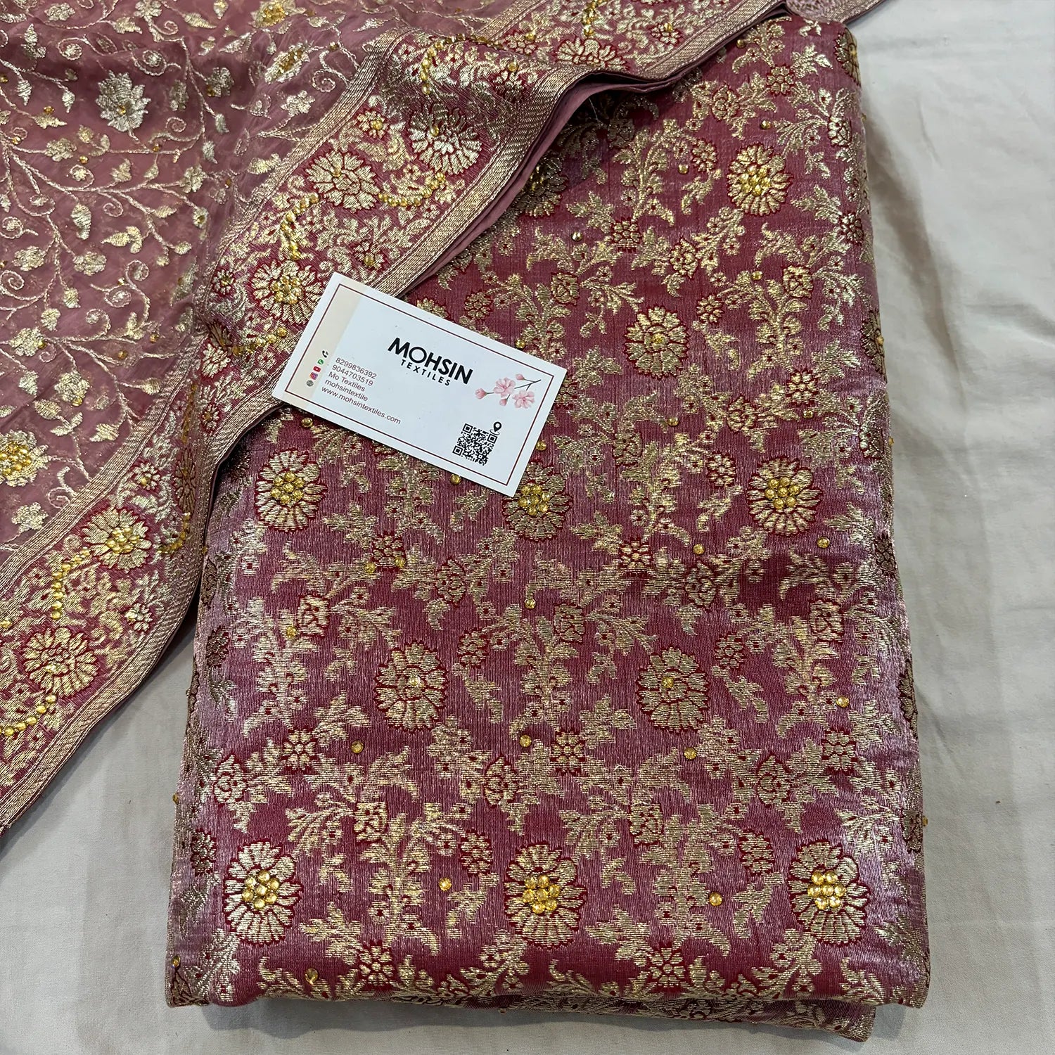 Dusty Pink Stone Work Kimkhab Silk Banarasi Gharara