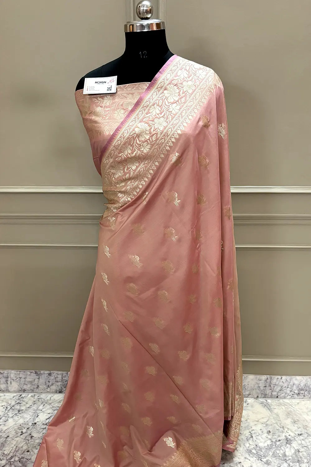 Dusty Pink Zari Katan Silk Banarasi Saree