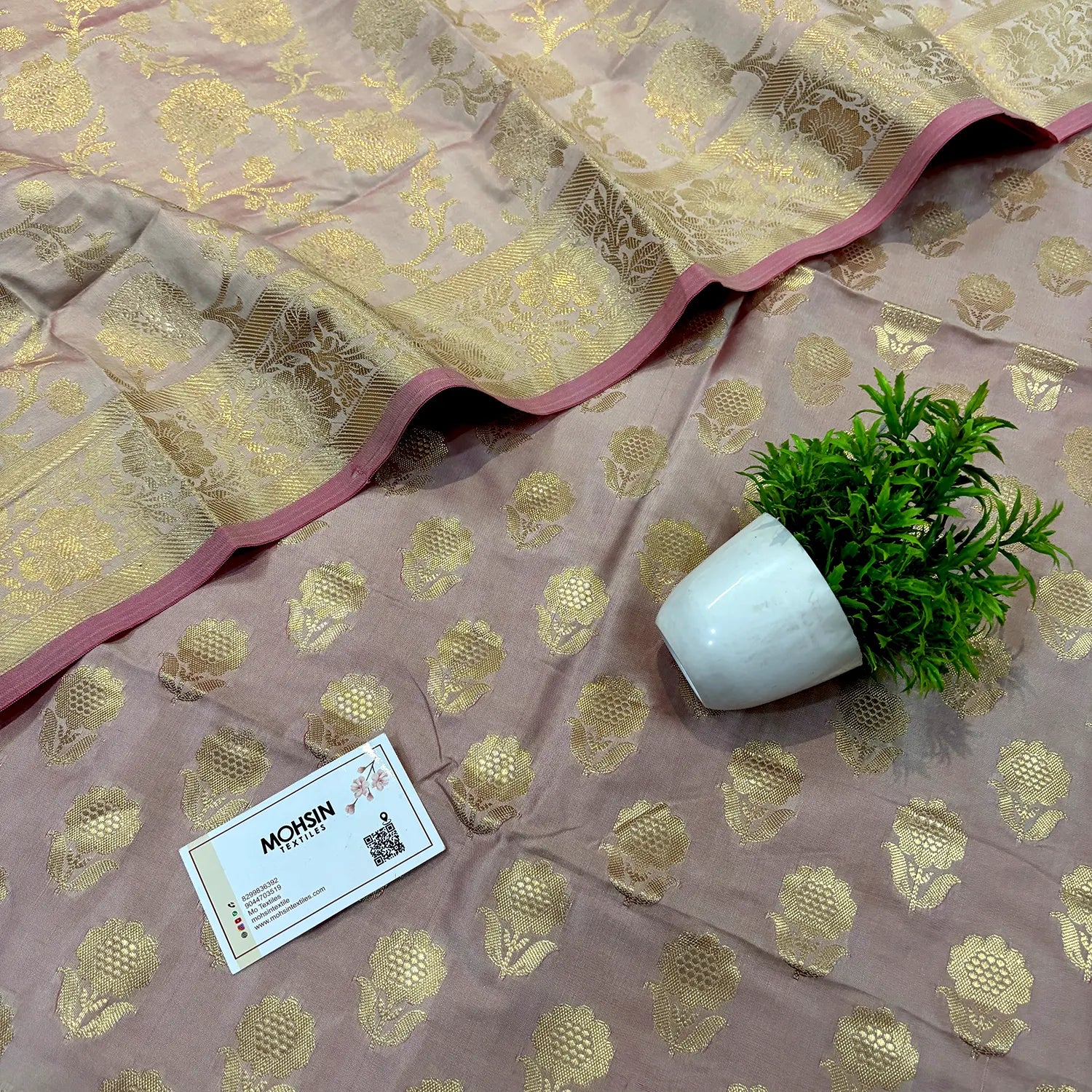 Dusty Pink Zari Satin Silk Banarasi Suit