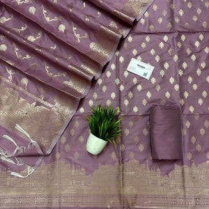 Dusty Purple Assi Ghat Mandir Semi Katan Silk Banarasi Suit