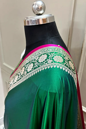 Emerald Green Plain Zari Katan Silk Banarasi Saree