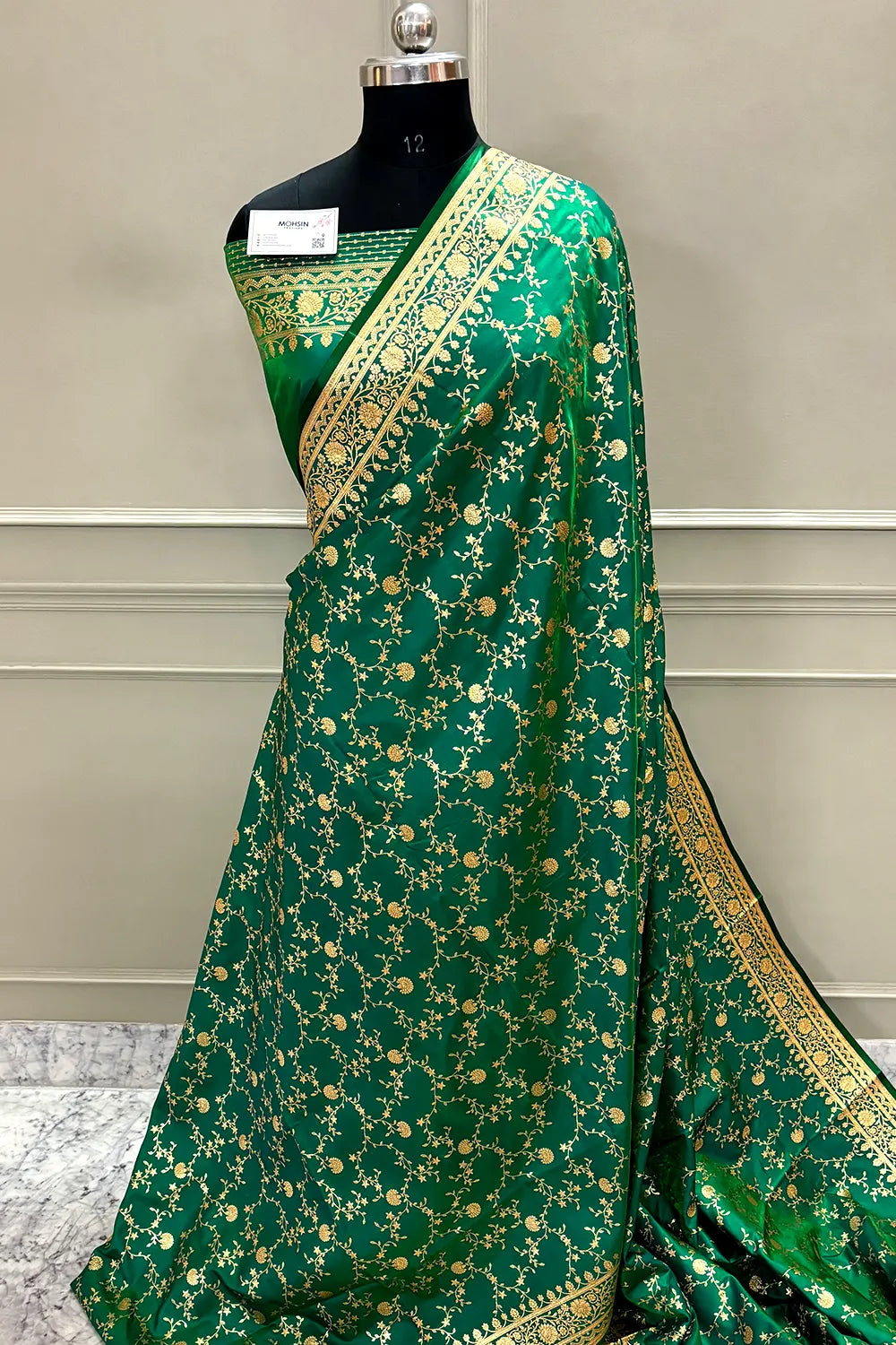 Emerald Green Zari Katan Silk Banarasi Saree