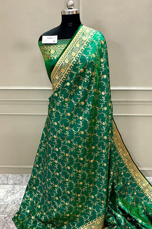 Emerald Green Zari Katan Silk Banarasi Saree