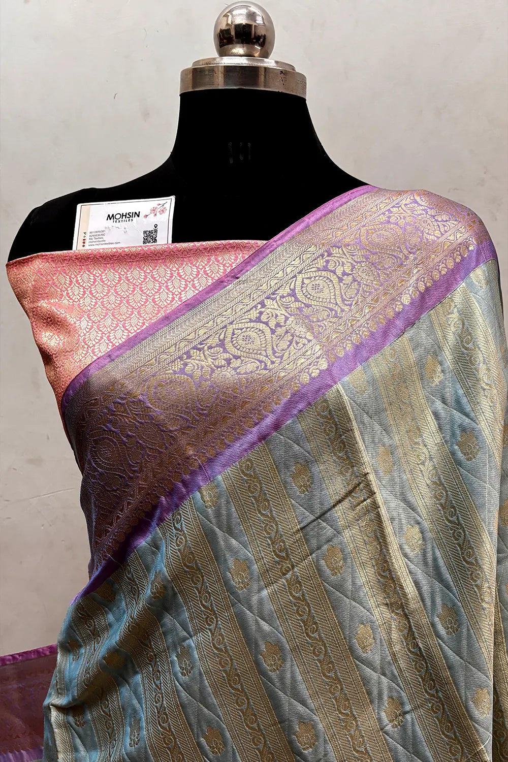 Firozi and Baby Pink Tissue Silk Banarasi Saree
