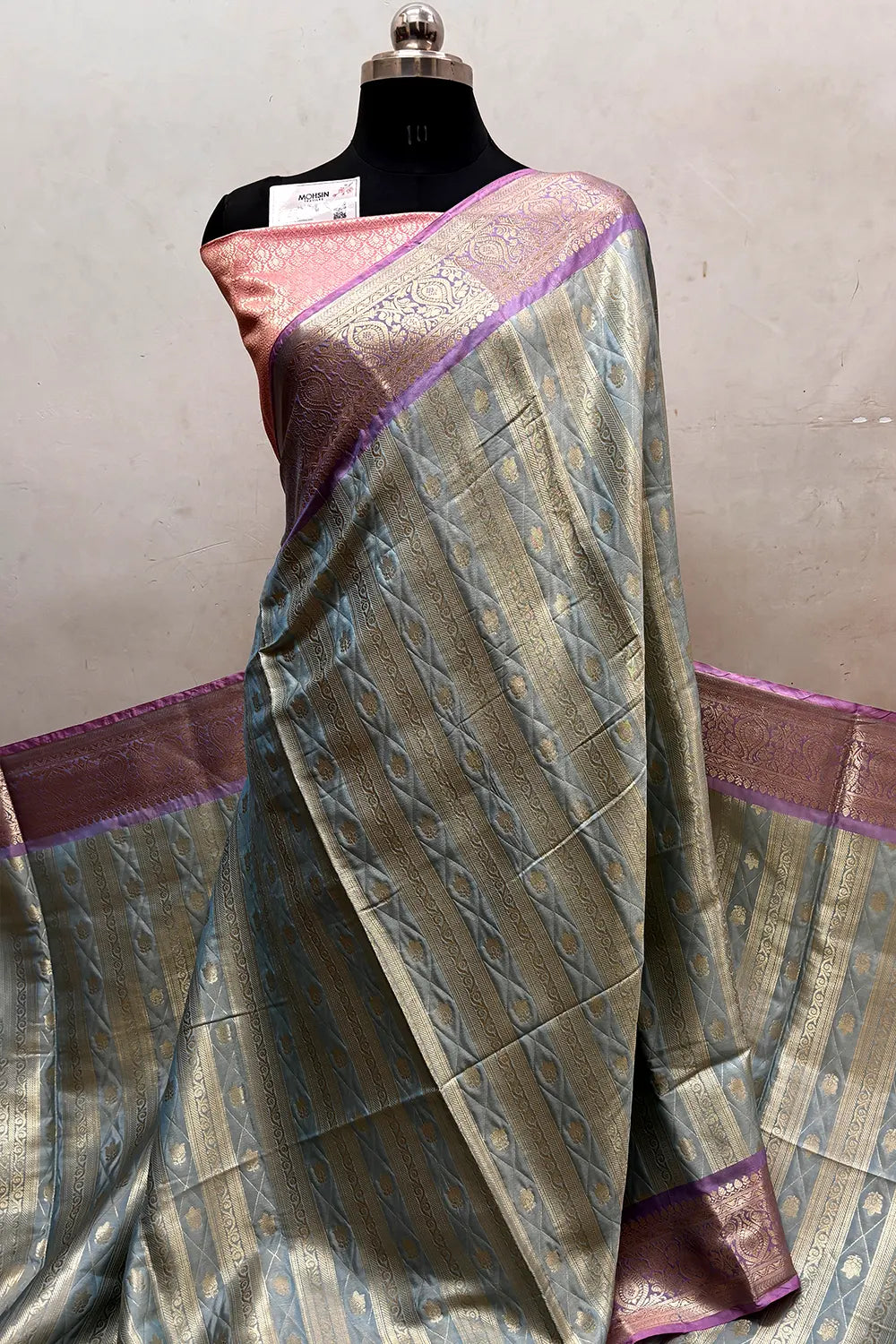 Firozi and Baby Pink Tissue Silk Banarasi Saree