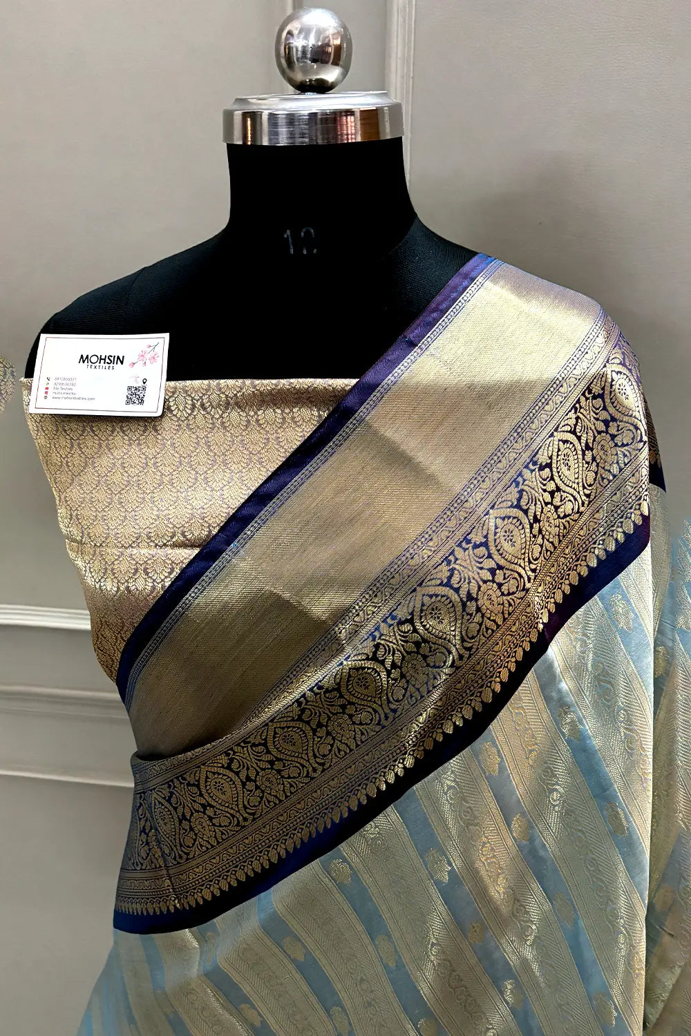 Firozi and Navy Tissue Silk Banarasi Saree