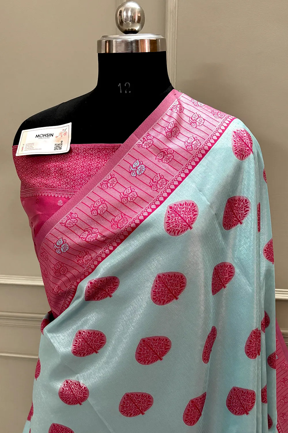 Firozi and Pink Resham Zari Banarasi Silk Saree