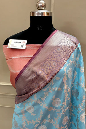 Firozi and Red Zari Banarasi Silk Saree