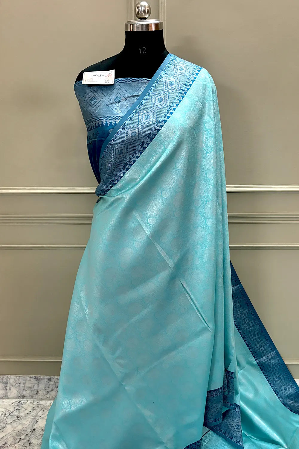 Firozi and Teal Resham Zari Banarasi Silk Saree