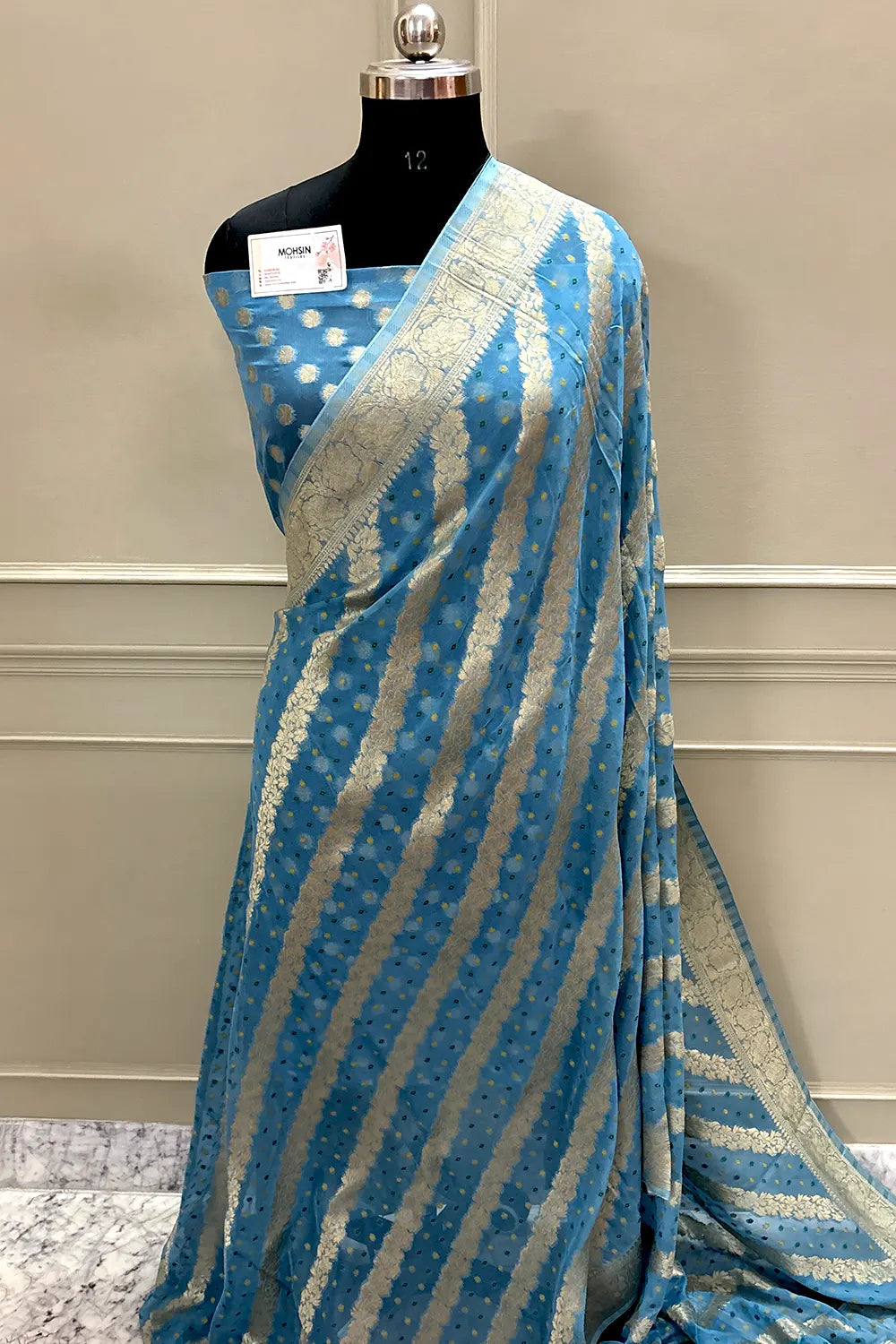 Firozi Bandhej Georgette Silk Banarasi Saree