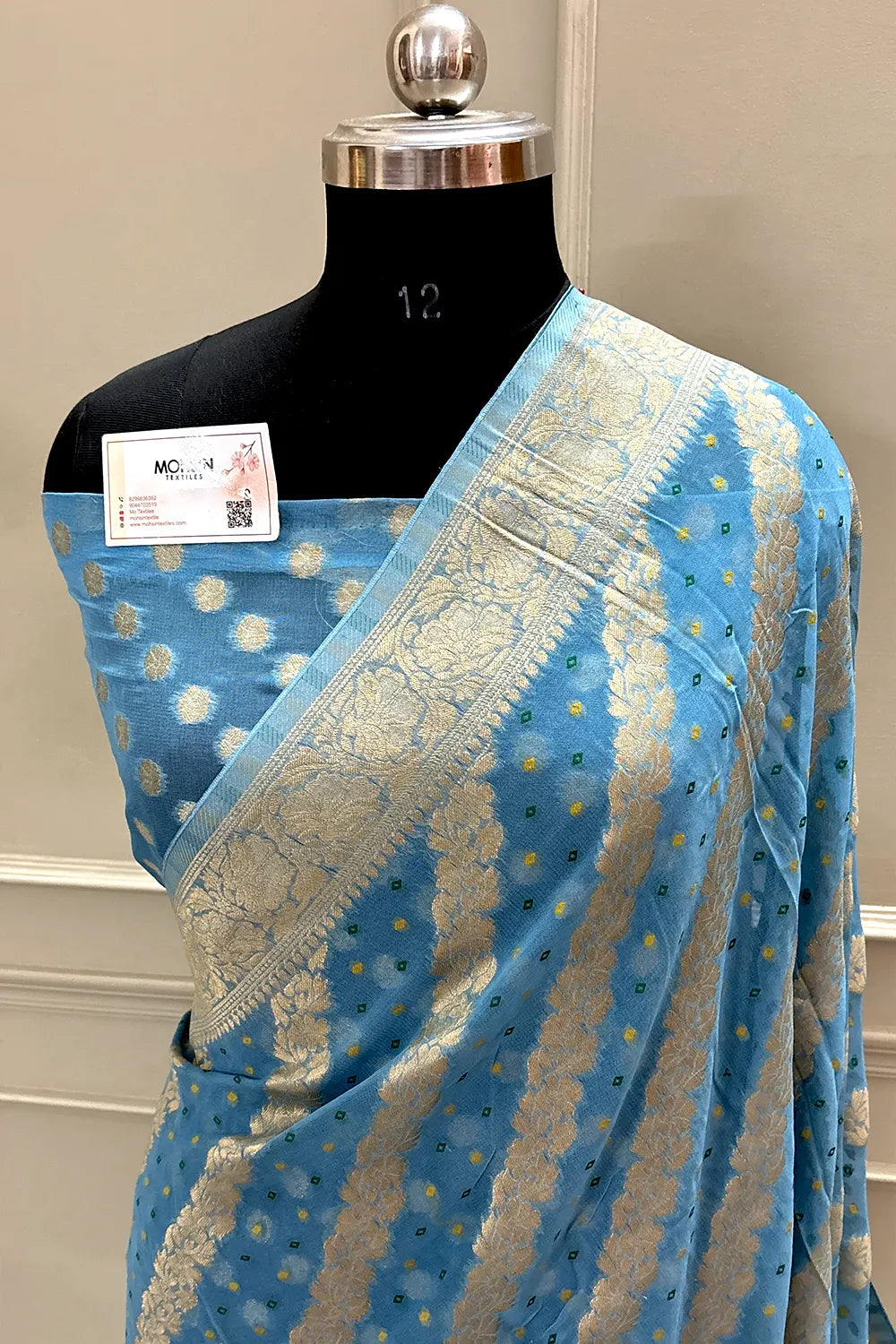 Firozi Bandhej Georgette Silk Banarasi Saree