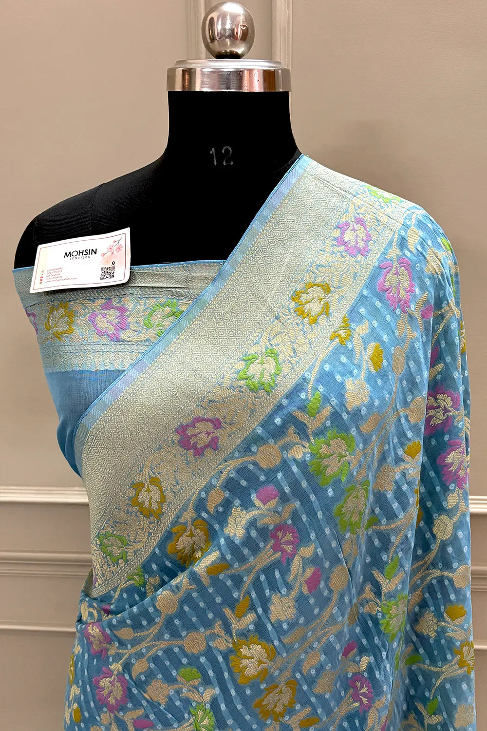 Firozi Bandhej Meena Georgette Silk Banarasi Saree