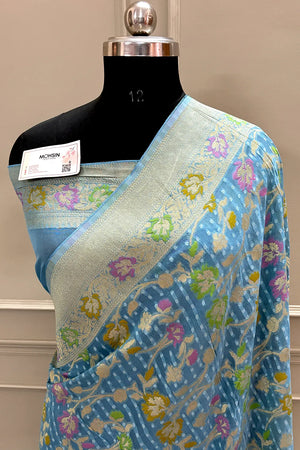 Firozi Bandhej Meena Georgette Silk Banarasi Saree