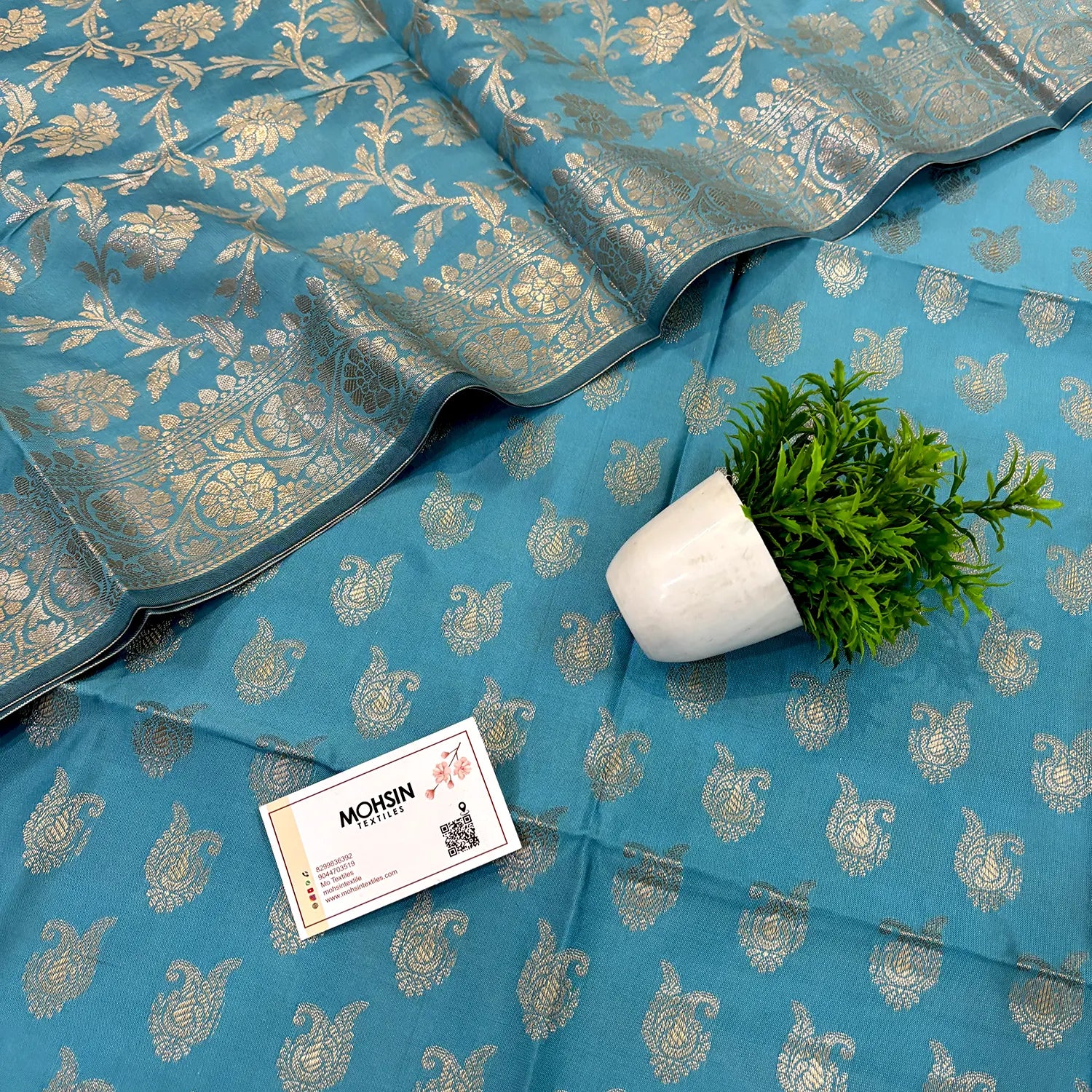 Firozi Chirag Buti Satin Silk Banarasi Suit