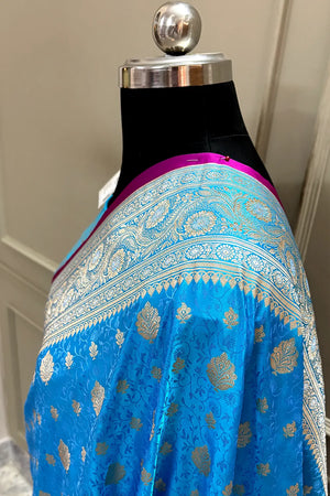 Firozi Chunni Munni Katan Silk Banarasi Saree