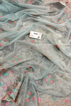 Firozi Embroidery Swarovski Brasso Net Saree